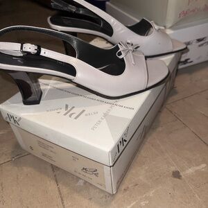 Peter Kaiser Cream Slingback Peep-Toe Pumps with Bow Accent